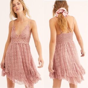 New Free People Adella Lace Burnout Mini Dress Floral Ruffle Strappy Back Pink